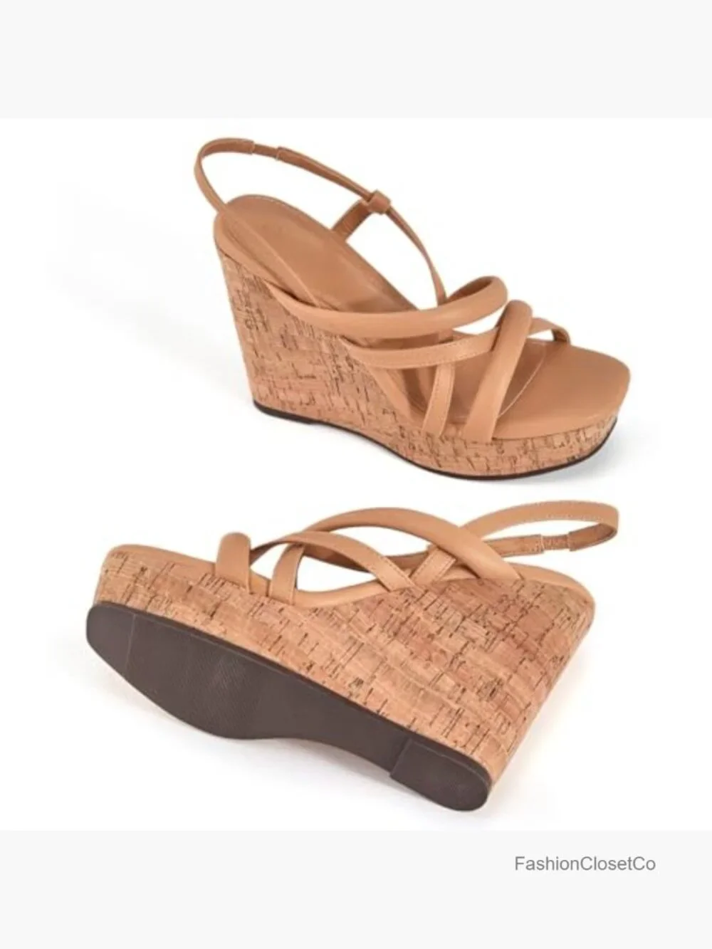 Cork Platform Wedge Sandals Slingback Espadrilles Heels Summer Shoes